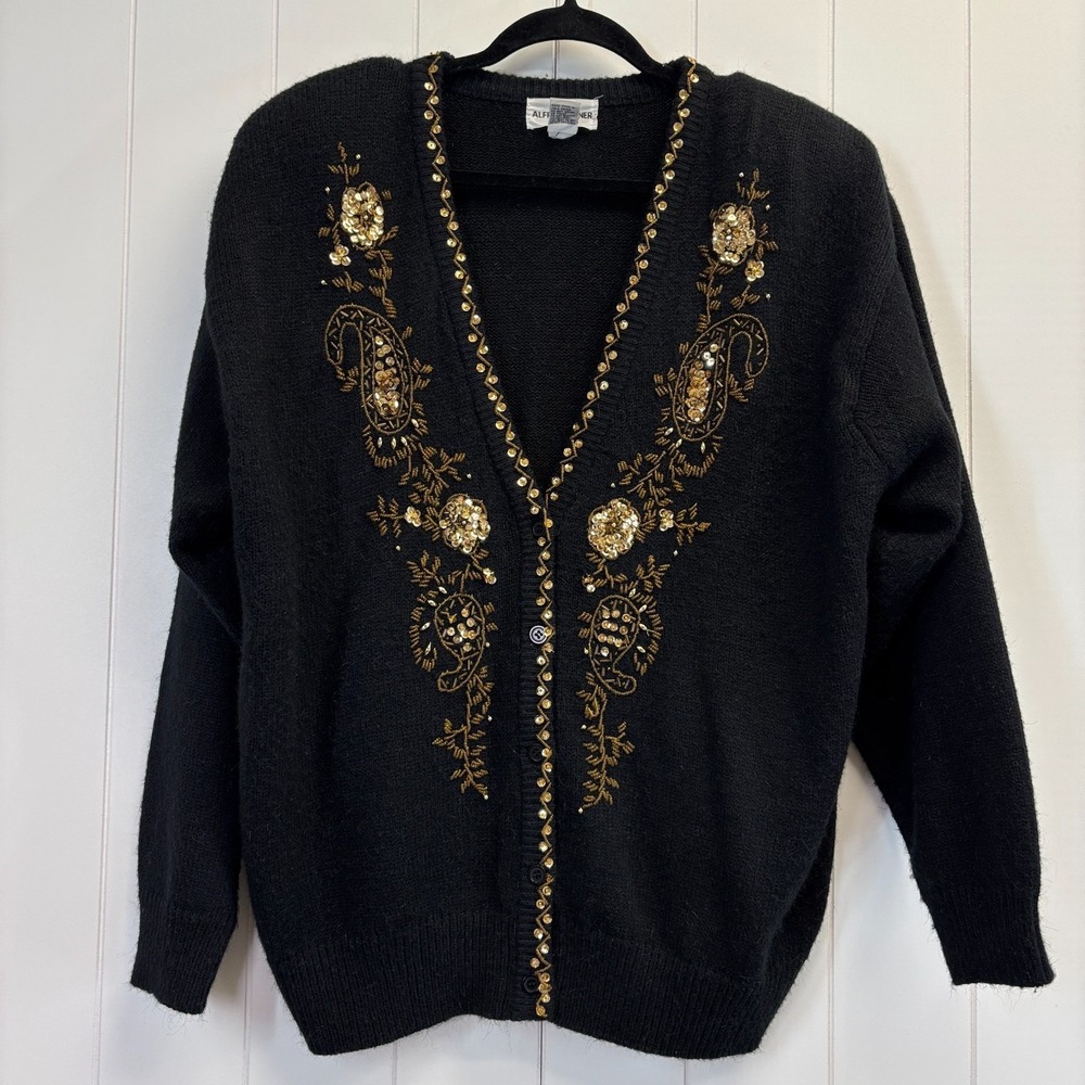 Vintage Alfred Dunner Grannycore Floral Embroidered Cardigan Women Large Festive